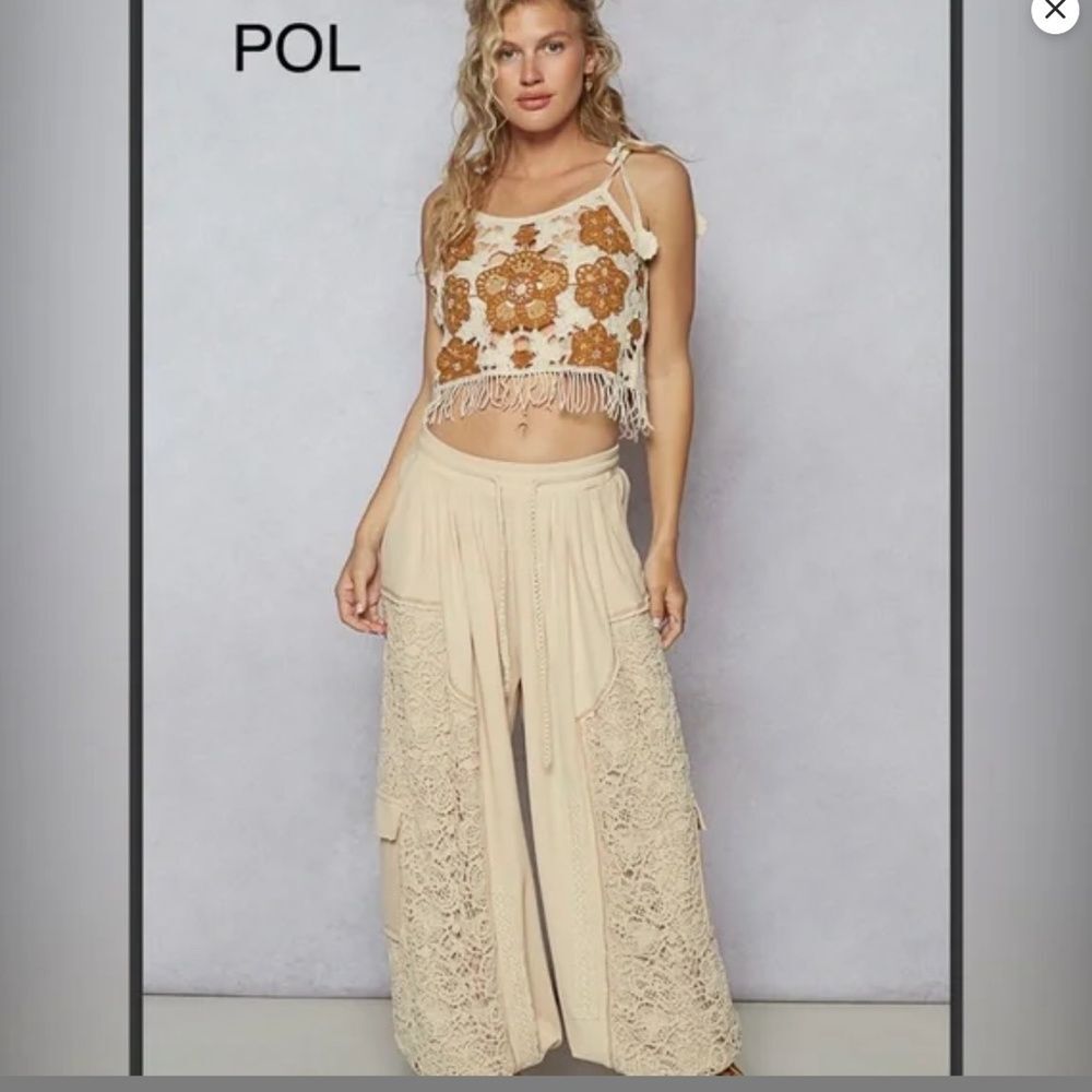 POL Cream and Brown Crochet Tank Top - Picture 3 of 5